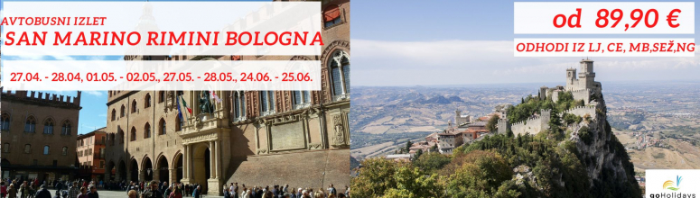 Prvomajski izlet v San Marino Rimini Bologna 2dni